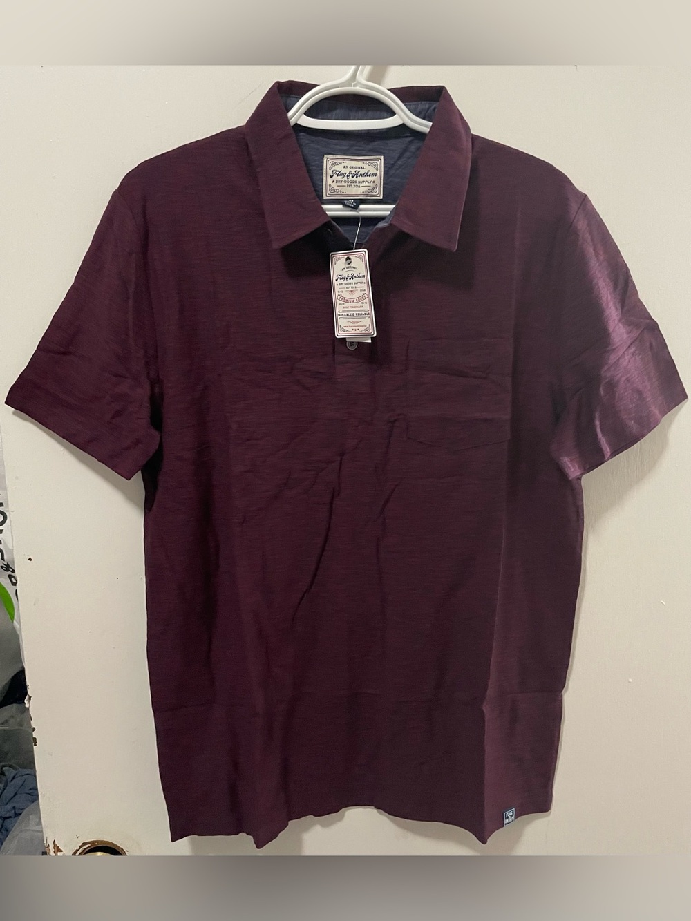 Flag & Anthem Men’s Casual Burgundy Short Sleeve Polo Shirt Top Tee Size Medium